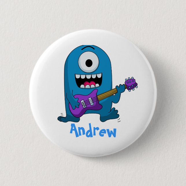Cute Blue Monster Guitarist 2 Inch Round Button (Front)