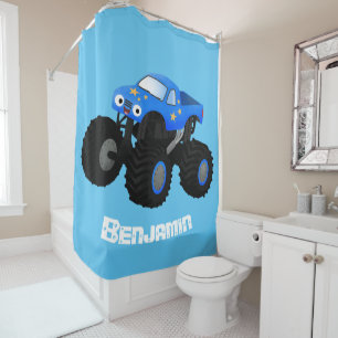 Cute blue monster truck cartoon illustration
