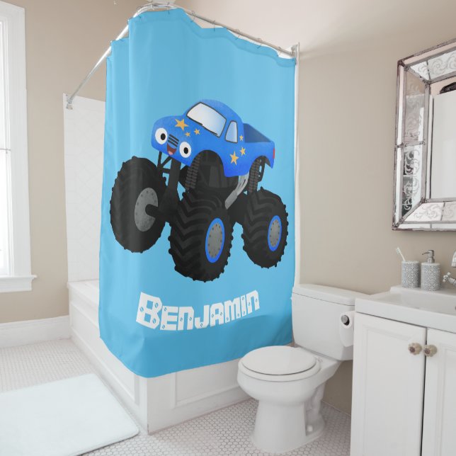 Cute blue monster truck cartoon illustration (In Situ)