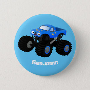 Cute blue monster truck cartoon illustration 2 inch round button