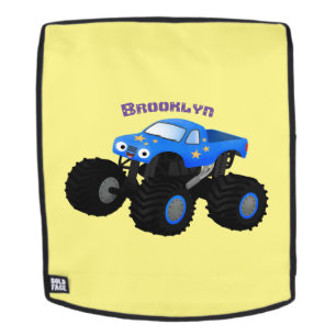 Cute blue monster truck cartoon illustration backpack