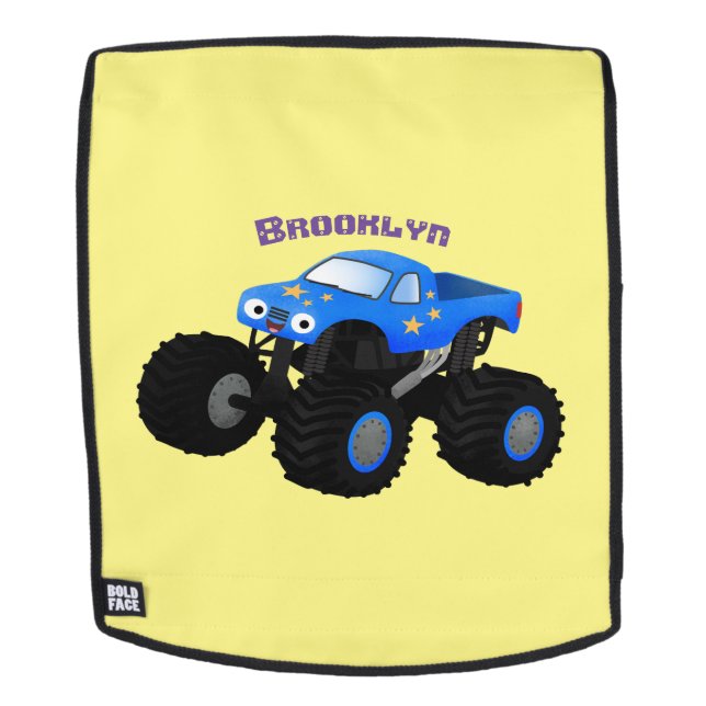 Cute blue monster truck cartoon illustration backpack (Removable Face)