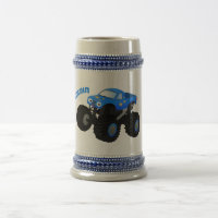 Cute blue monster truck cartoon illustration