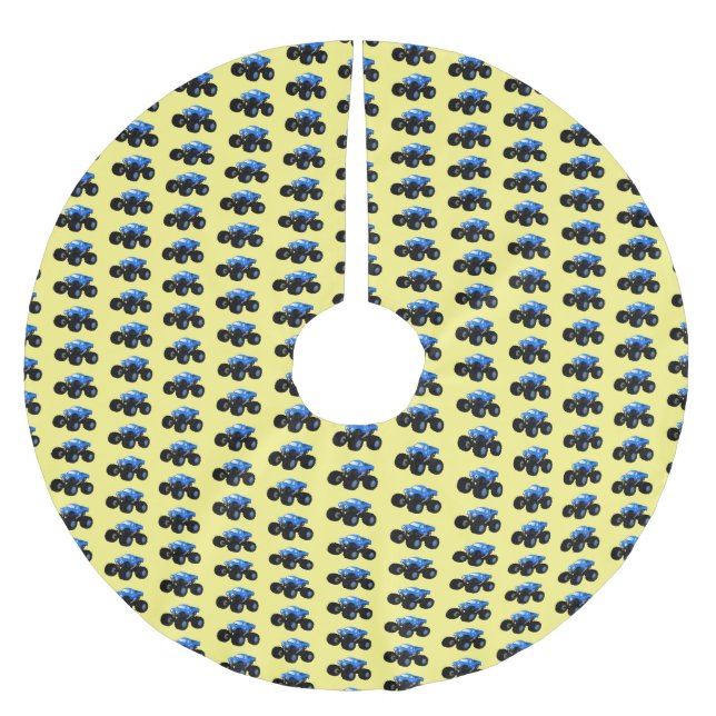 Cute blue monster truck cartoon illustration brushed polyester tree skirt (Front)