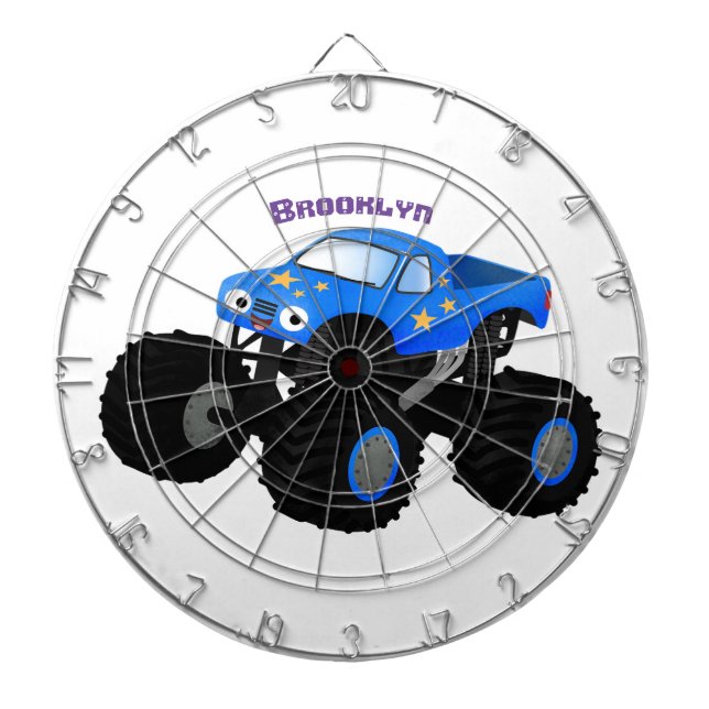 Cute blue monster truck cartoon illustration dartboard (Front)