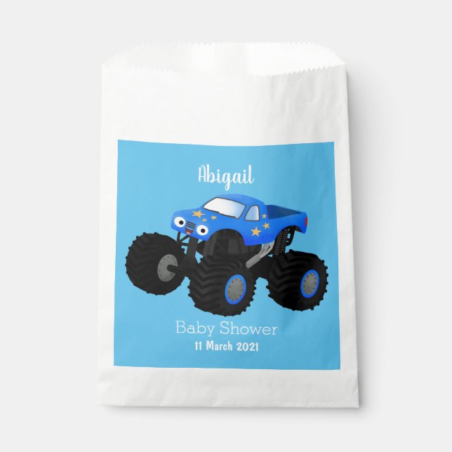 Cute blue monster truck cartoon illustration favour bag (Front)