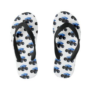 Cute blue monster truck cartoon illustration kid's flip flops