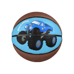Cute blue monster truck cartoon illustration mini basketball