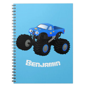 Cute blue monster truck cartoon illustration notebook