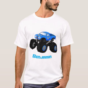 Cute blue monster truck cartoon illustration T-Shirt