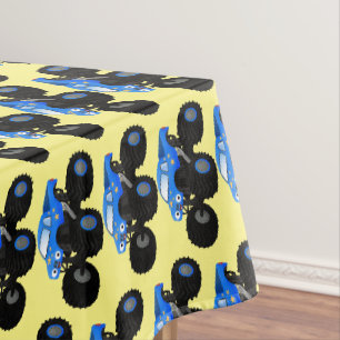 Cute blue monster truck cartoon illustration tablecloth