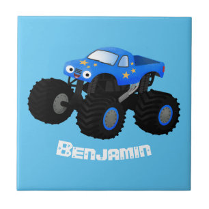 Cute blue monster truck cartoon illustration tile