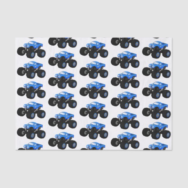 Cute blue monster truck cartoon illustration tissue paper (Front)