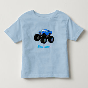 Cute blue monster truck cartoon illustration toddler t-shirt
