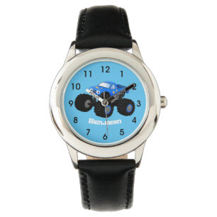Cute blue monster truck cartoon illustration watch