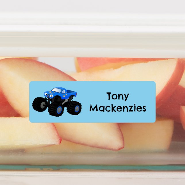 Cute blue monster truck cartoon personalized (Affixed)