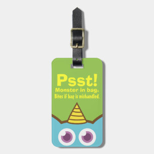 Cute Blue Monster with Funny Caption Luggage Tag