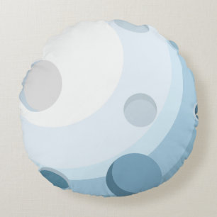 Cute Blue Moon Space Illustration Round Pillow