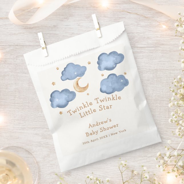 Cute Blue Moon Stars Twinkle Twinkle Baby Shower  Favour Bag (Clipped)