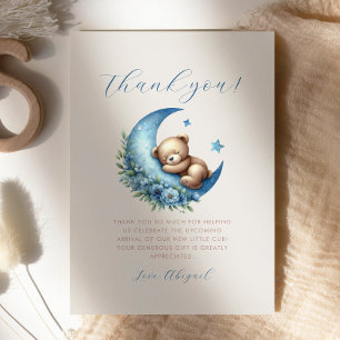 Cute Blue Moon Teddy Bear Baby Shower Thank You Invitation