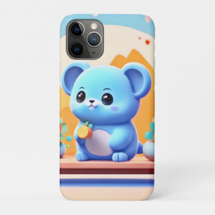 Cute Blue Mouse with Flowers iPhone 11 Pro Case