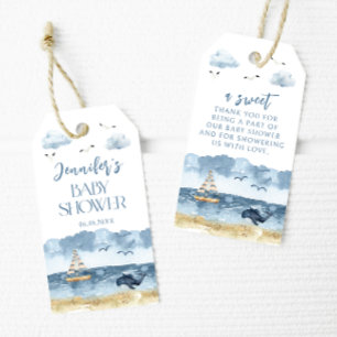 Cute blue nautical ocean baby boy shower thank you gift tags