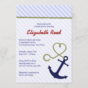 Cute Blue Nautical Theme Anchor Bridal Shower Invitation
