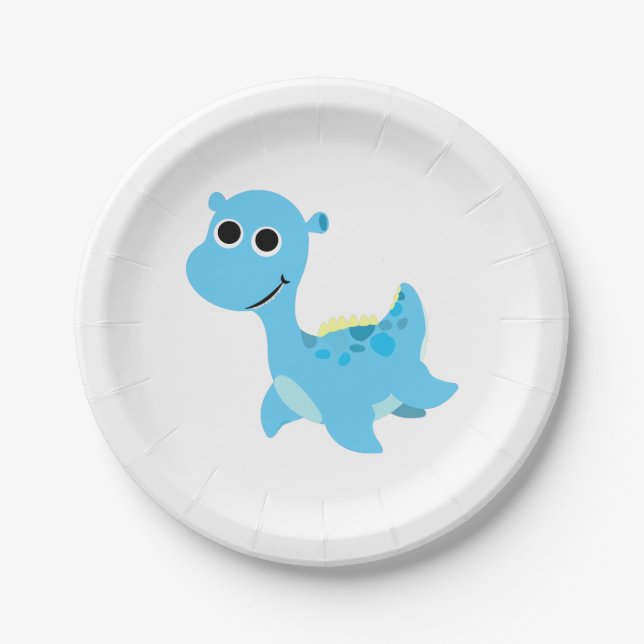 Cute Blue Nessie Paper Plate (Front)