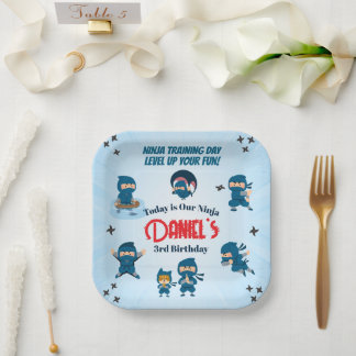 Cute Blue Ninja Squad Boy Birthday Party Paper Plate