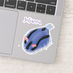 Cute blue nudibranch sea slug cartoon illustration