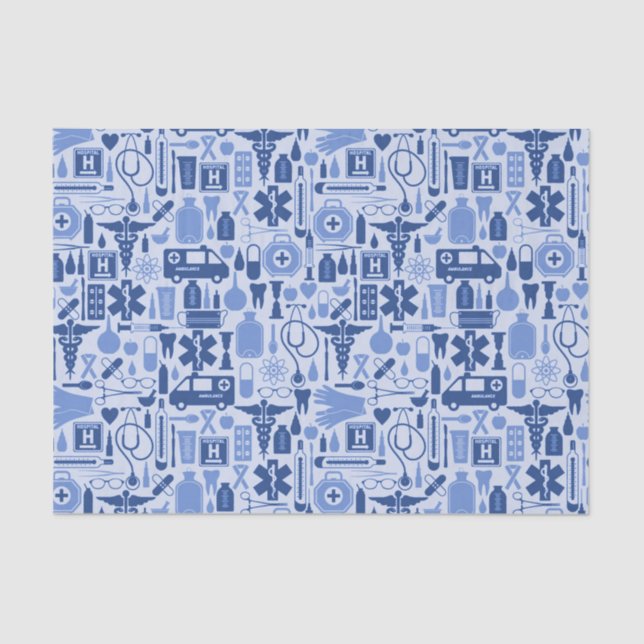 Cute Blue Nurse Doctor Medical Pattern Tissue Paper (Front)