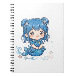 Cute Blue Ocean Mermaid Girl T-Shirt - Kawaii Chib Notebook
