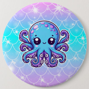 Cute blue octopus 6 inch round button