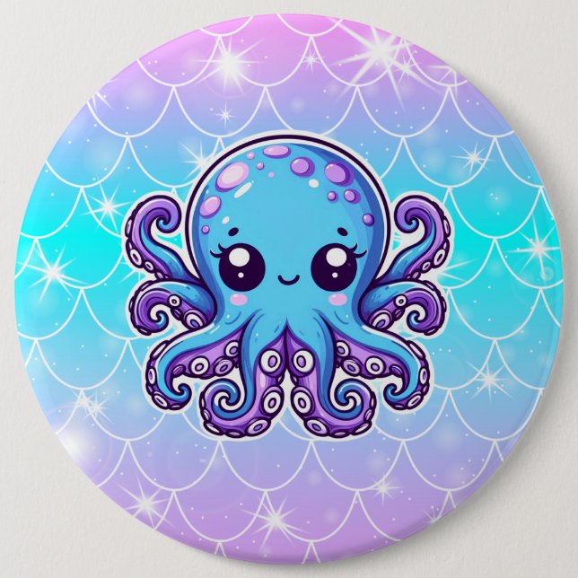 Cute blue octopus 6 inch round button (Front)