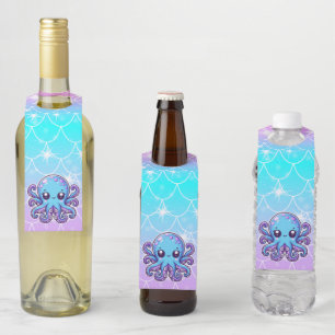 Cute blue octopus bottle tag