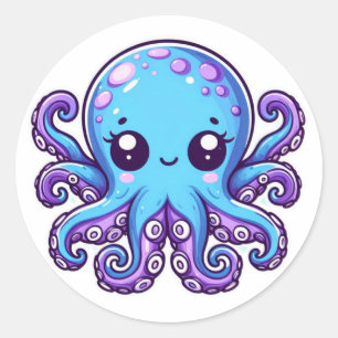 Cute blue octopus classic round sticker