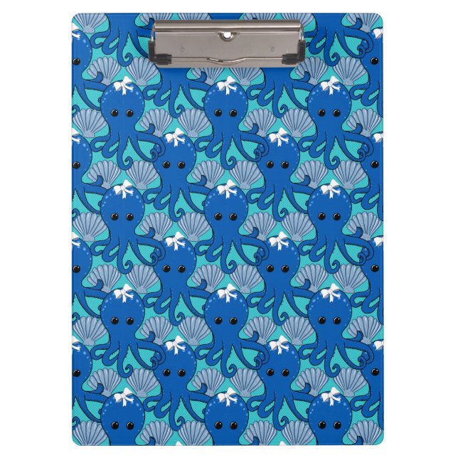 Cute Blue Octopus Clipboard (Front)