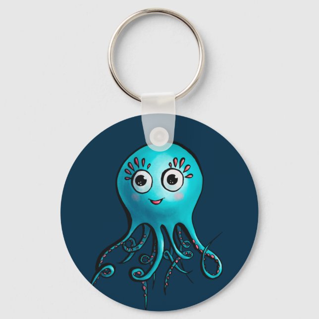 Cute Blue Octopus - Kawaii Cartoon Sea Animal Keychain (Front)