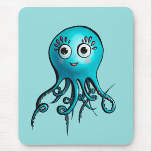 Cute Blue Octopus - Kawaii Cartoon Sea Animal Mouse Pad