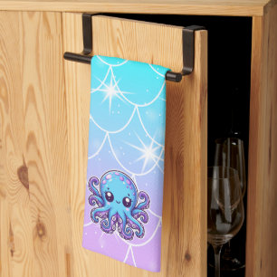 Cute blue octopus kitchen towel