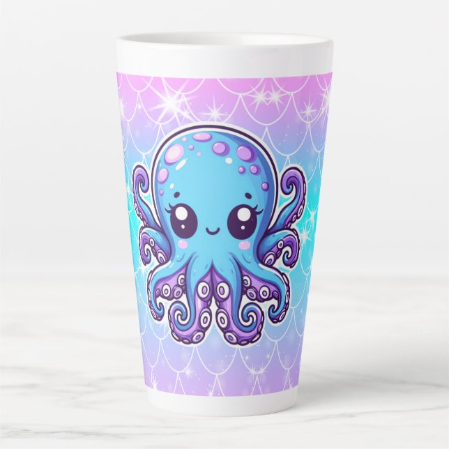 Cute blue octopus latte mug (Front)