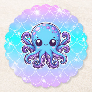 Cute blue octopus paper coaster