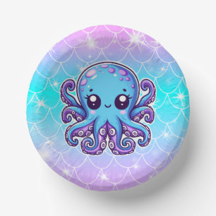 Cute blue octopus paper plate
