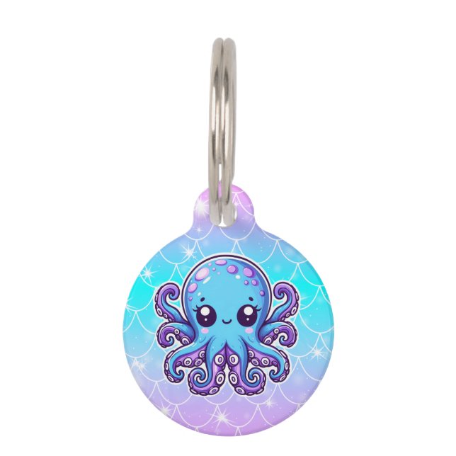 Cute blue octopus pet tag (Front)