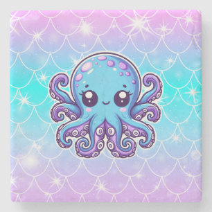 Cute blue octopus stone coaster