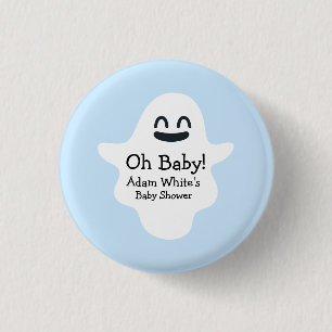 Cute Blue Oh Baby! Ghost Halloween Baby Shower 1 Inch Round Button