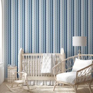 Cute Blue Ombre Ric Rac Vertical Striped Pattern Wallpaper