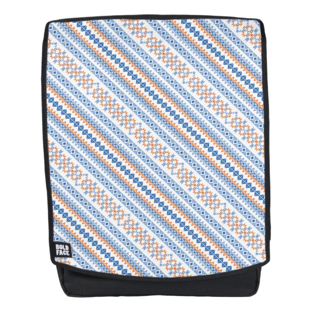 Cute blue orange Aztec Tribal Motif Pattern Backpack (Front)