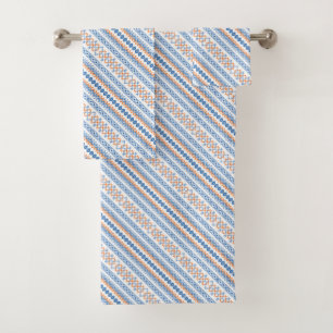 Cute blue orange Aztec Tribal Motif Pattern Bath Towel Set