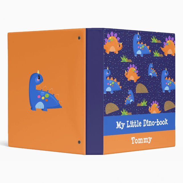 Cute Blue Orange Baby Dinosaur Sparkling Star Binder (Background)